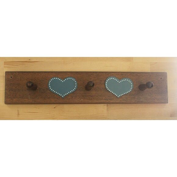Vintage Wood Peg Hook with Hearts - Picture 1 of 2